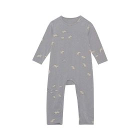 Baby Floral & Animals Print Pattern Long Sleeves Soft Jumpsuit (Color: Grey, Size/Age: 90 (12-24M))