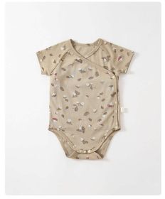 Baby Girls Printed Pattern Diagonal Buckle Design Short-Sleeved Onesies In Summer (Color: green, Size/Age: 66 (3-6M))