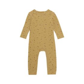 Baby Floral & Animals Print Pattern Long Sleeves Soft Jumpsuit (Color: yellow, Size/Age: 90 (12-24M))