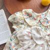 Baby Girl Floral Print Doll Collar Design Tops Combo Shorts Sets In Summer