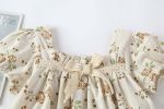Baby Girl Floral Print Pattern Puff Sleeved Design Onesies With Bow Decoration In Summer