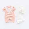Baby Girl Printed Pattern Singel Breated Design Short Sleeve Rompers With Lace Patchwork