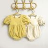 Baby Girls Embroidery Design Solid Color Square Collar Puff Sleeves Onesies In Summer