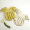 Baby Girls Embroidery Design Solid Color Square Collar Puff Sleeves Onesies In Summer