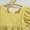 Baby Girls Embroidery Design Solid Color Square Collar Puff Sleeves Onesies In Summer