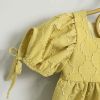 Baby Girls Embroidery Design Solid Color Square Collar Puff Sleeves Onesies In Summer