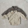 Baby Boy Solid Color Bear Patched Pattern Single Breasted Design Lapel Long Sleeves Shirt