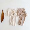 Baby Cartoon Bear Embroidered Graphic Button Front Waffle Knitted Cardigan Combo Pants Sets