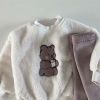 Baby Bear Embroidered Pattern Plush Hoodies Combo Pants Pieces Sets