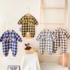 Baby Boy Plaid Pattern Snap Button Front Long-sleeved Thick Rompers