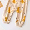 Baby Boy Cartoon Animals Graphic Snap Button Front Design Long Sleeved Romper Jumpsuit