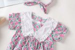 Baby Girl Floral Print Pattern Lace Collar Patchwork Baby Onesies Short Sleeve