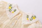 Baby Girl Floral Embroidery Design Solid Color Summer Short-Sleeved Onesies In Summer Outside Wearing