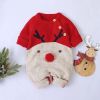 Baby Cartton Pattern Contrast Design Side Button Christmas Knitted Romper