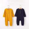 Baby Boy And Girl Solid Color Quarter Button Design Jumpsuit