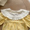 Baby Girl Yellow Plaid Pattern Ruffle Lapel Design Bodysuit