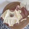Baby Girl Cartoon Bear Print Pattern Long Sleeve Triangle Bodysuit
