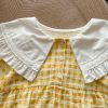 Baby Girl Yellow Plaid Pattern Ruffle Lapel Design Bodysuit