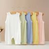 Baby Solid Color Sleeveless Snap Cotton Jumpsuit Pajamas