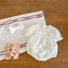 Baby Floral Embroidered Pattern Solid Color Puff-Sleeved Onesies