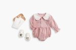Baby Girl Doll Collar Design Solid Color Long Sleeve Onesies With Buttons