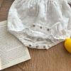 Baby Floral Embroidered Pattern Solid Color Puff-Sleeved Onesies