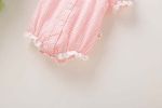Baby Girl Plaid Pattern Lace Patchwork Design Bubble Short-Sleeved Onesies With Buttons