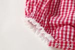 Baby Girl Red Plaid Pattern Lace Patchwork Design Round Neck Sleeveless Onesies With Headband