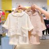 Baby Dot Pattern Single Breasted Design Lapel Shirt Combo Pants Sets Home Clothes