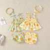 Baby Girl Lemon Fruit Print Sleeveless Dress Combo Short Pants In Sets