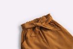 Baby Girl Solid Color Bow Tie Design Corduroy Nine Point Wide Leg Pants