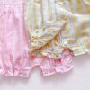 Baby Girl Plaid Pattern Single Breasted Design Puff-Sleeved Bow Doll Collar Rompers