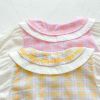 Baby Girl Plaid Pattern Single Breasted Design Puff-Sleeved Bow Doll Collar Rompers