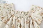 Baby Girl Floral Print Pattern Puff Sleeved Design Onesies With Bow Decoration In Summer