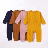 Baby Boy And Girl Solid Color Quarter Button Design Jumpsuit