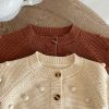 Baby Solid Color Fur-Ball Patched Design Cardigan