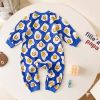 Baby Boy Cartoon Animals Graphic Snap Button Front Design Long Sleeved Romper Jumpsuit