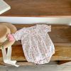 Baby Girl Floral Print Short-Sleeved Round Collar Onesies