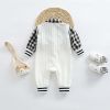 Baby Boy Plaid Patchwork Pattern Bear Embroidered Jumpsuit