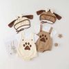 Baby Kids Puppy Print Pattern Short Sleeves With Straps Onesies In Set With Hat Of Puppy Shape