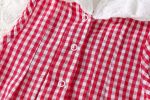 Baby Girl Red Plaid Pattern Lace Patchwork Design Round Neck Sleeveless Onesies With Headband