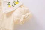 Baby Girl Floral Embroidery Design Solid Color Summer Short-Sleeved Onesies In Summer Outside Wearing