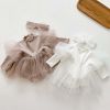 Baby Girls Lace Patchwork Design Bubble Long Sleeve Solid Color Dress Onesies