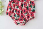 Baby Girl Floral Print Square Collar Short-Sleeved Onesies