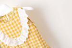 Baby Girl Grid Pattern Ruffles Collar Sleeveless Romper
