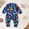 Baby Boy Cartoon Animals Graphic Snap Button Front Design Long Sleeved Romper Jumpsuit