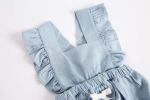 Baby Girl Square Collar Lace Design Denim Fabric Sleeveless Backless Onesies With Bow Decoration