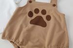 Baby Kids Puppy Print Pattern Short Sleeves With Straps Onesies In Set With Hat Of Puppy Shape