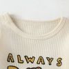 Baby Cartoon Bear & Slogan Pattern Waffle Fabric Tops Combo Solid Shorts 1-Piece Sets