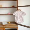Baby Girl Floral Print Short-Sleeved Round Collar Onesies